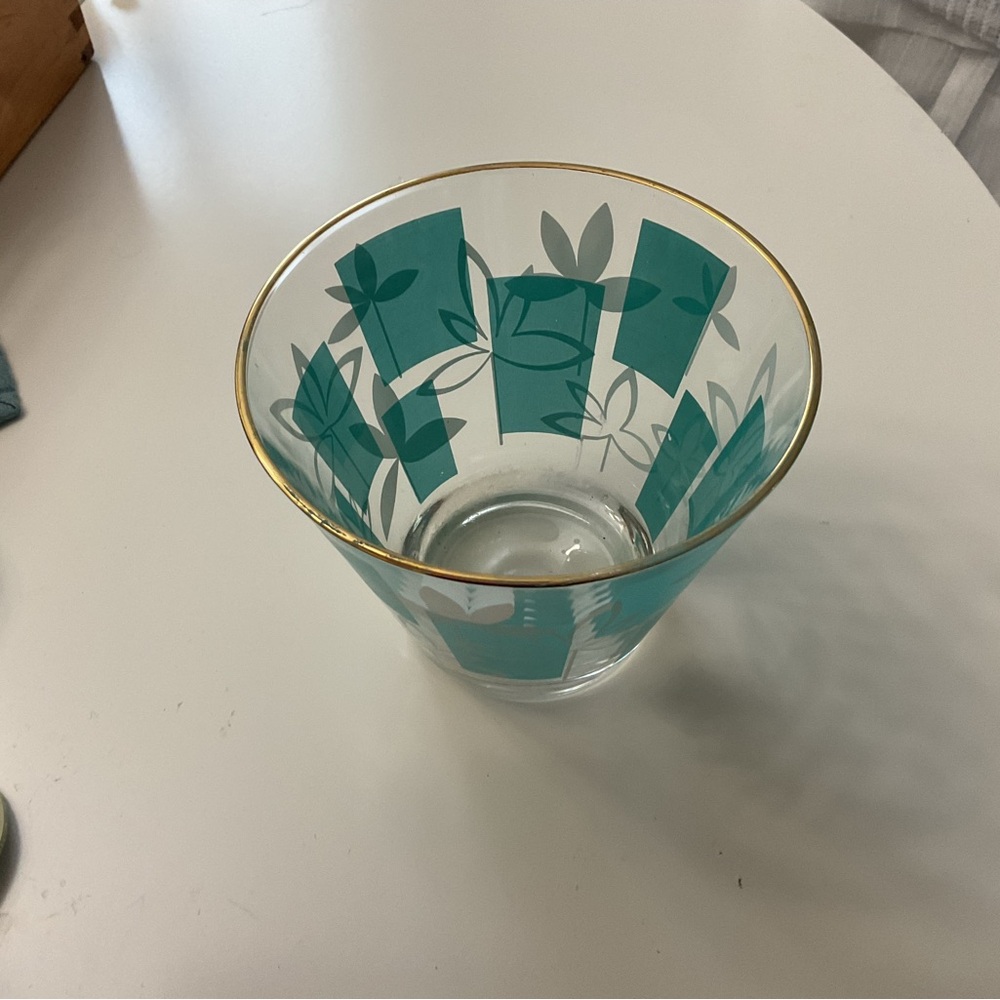 Teal Glass Bowl with Gold Accent